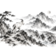 Maan boven een Chinees inktlandschap als illustratie bij Maan in Steenbok, op een witte achtergrond
