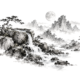 Maan boven een Chinees inktlandschap als illustratie bij Maan in Waterman, op een witte achtergrond